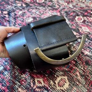 Black Leather Belt Bag with Gold Accent